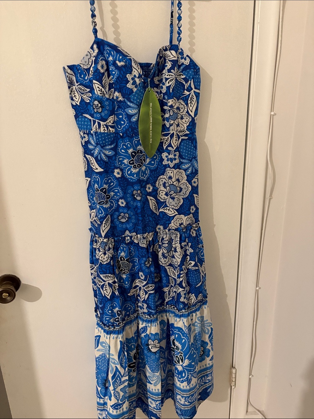 Blue Floral Tiered Sundress with Spaghetti Straps
